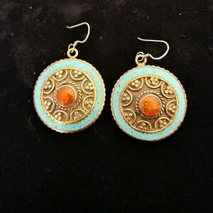 Silver and Turquoise, And Coral Bohemian Earrings